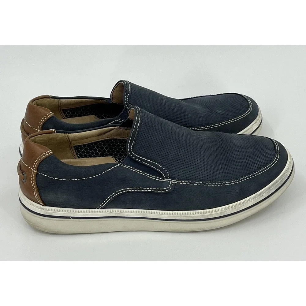 Johnson Murphy Bowling Moc Venetian Navy Blue Nubuck Slip On Shoe Men's Size 8